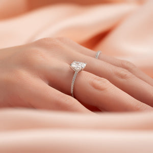 The Pave Ashley Set  With A 3 Carat E. Cushion 14K White Gold Moissanite