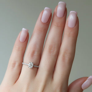 The Pave Ashley Set  With A 1.5 Carat E. Cushion 14K White Gold Moissanite