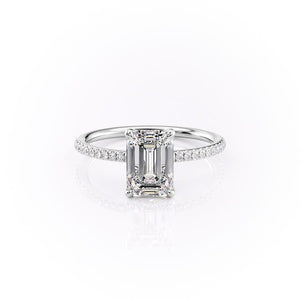 The Pave Ashley Set With A 2.5 Carat Emerald 18K White Gold Lab Diamond