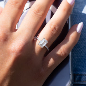 The Pave Ashley Set  With A 4.5 Carat Emerald 18K White Gold Moissanite