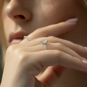 The Pave Ashley Set  With A 4 Carat Emerald 14K White Gold Moissanite