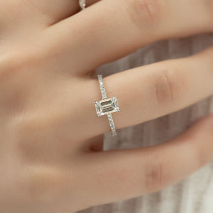 The Pave Ashley Set  With A 2 Carat Emerald 14K White Gold Moissanite