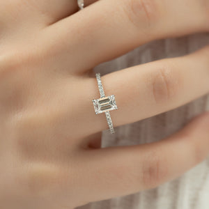 The Pave Ashley Set With A 2.5 Carat Emerald 18K White Gold Lab Diamond