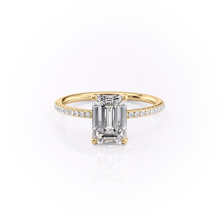 The Pave Ashley Set With A 2 Carat Emerald 14K Yellow Gold Lab Diamond