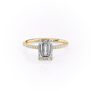 The Pave Ashley Set With A 2 Carat Emerald 14K Yellow Gold Lab Diamond