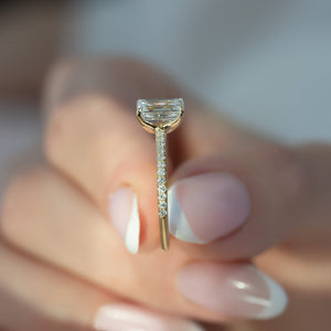The Pave Ashley Set  With A 2.5 Carat Emerald 18K Yellow Gold Moissanite