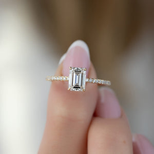The Pave Ashley Set  With A 1 Carat Emerald 18K Yellow Gold Moissanite