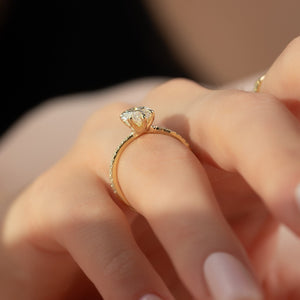 The Pave Ashley Set  With A 4.5 Carat Marquise 18K Yellow Gold Moissanite