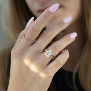 The Pave Ashley Set  With A 3 Carat Oval 14K Rose Gold Moissanite