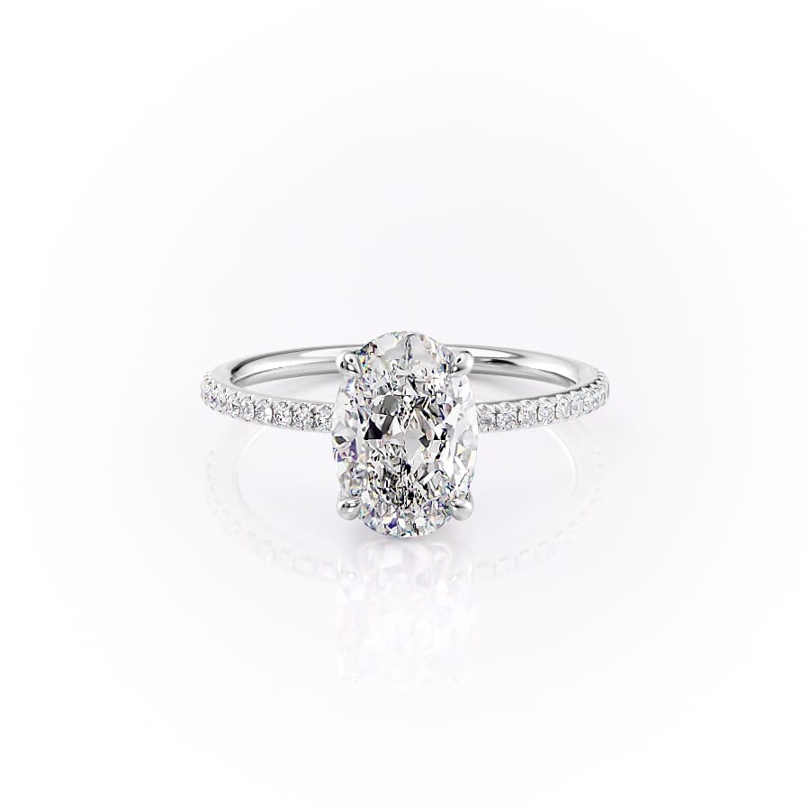 The Pave Ashley Set With A 2 Carat Oval 18K White Gold Lab Diamond