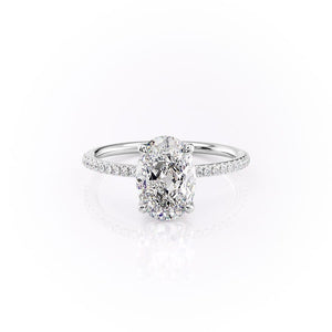The Pave Ashley Set With A 2 Carat Oval 18K White Gold Lab Diamond