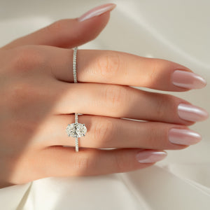 The Pave Ashley Set  With A 2.5 Carat Oval 14K White Gold Moissanite