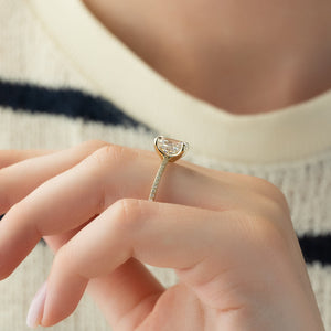 The Pave Ashley Set  With A 2.5 Carat Oval 14K Yellow Gold Moissanite