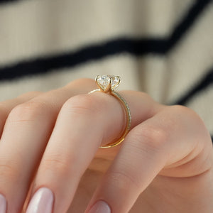 The Pave Ashley Set  With A 3 Carat Oval 18K Yellow Gold Moissanite