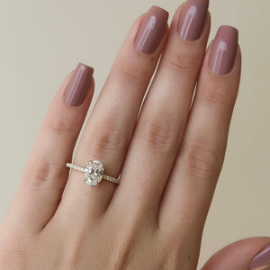 The Pave Ashley Set With A 3 Carat Oval 14K Yellow Gold Lab Diamond