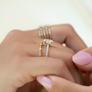 The Pave Ashley Set  With A 3 Carat Oval 18K Yellow Gold Moissanite