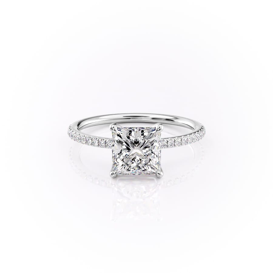 The Pave Ashley Set With A 2.5 Carat Princess 14K White Gold Lab Diamond