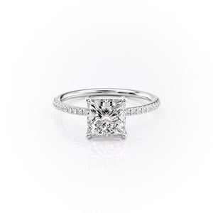 The Pave Ashley Set With A 2.5 Carat Princess 14K White Gold Lab Diamond