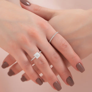 The Pave Ashley Set  With A 2 Carat Princess 14K White Gold Moissanite