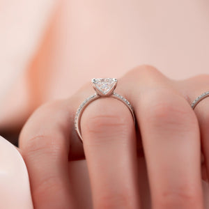 The Pave Ashley Set  With A 4 Carat Princess 18K White Gold Moissanite