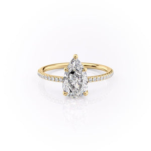 The Pave Ashley Set With A 2 Carat Pear 18K Yellow Gold Lab Diamond