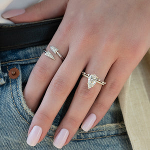 The Pave Ashley Set  With A 5 Carat Pear 18K Yellow Gold Moissanite