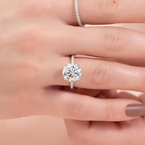 The Pave Ashley Set  With A 4 Carat Round 18K White Gold Moissanite
