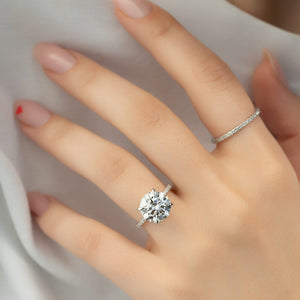 The Pave Ashley Set With A 3 Carat Round 14K White Gold Lab Diamond