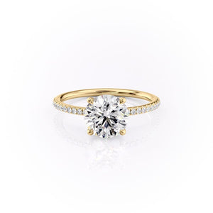 The Pave Ashley Set  With A 3 Carat Round 18K Yellow Gold Moissanite