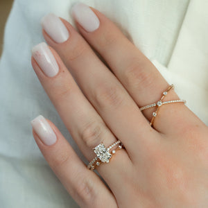 The Pave Ashley Set  With A 5 Carat Radiant 14K Rose Gold Moissanite