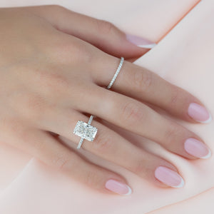 The Pave Ashley Set  With A 3 Carat Radiant 18K White Gold Moissanite