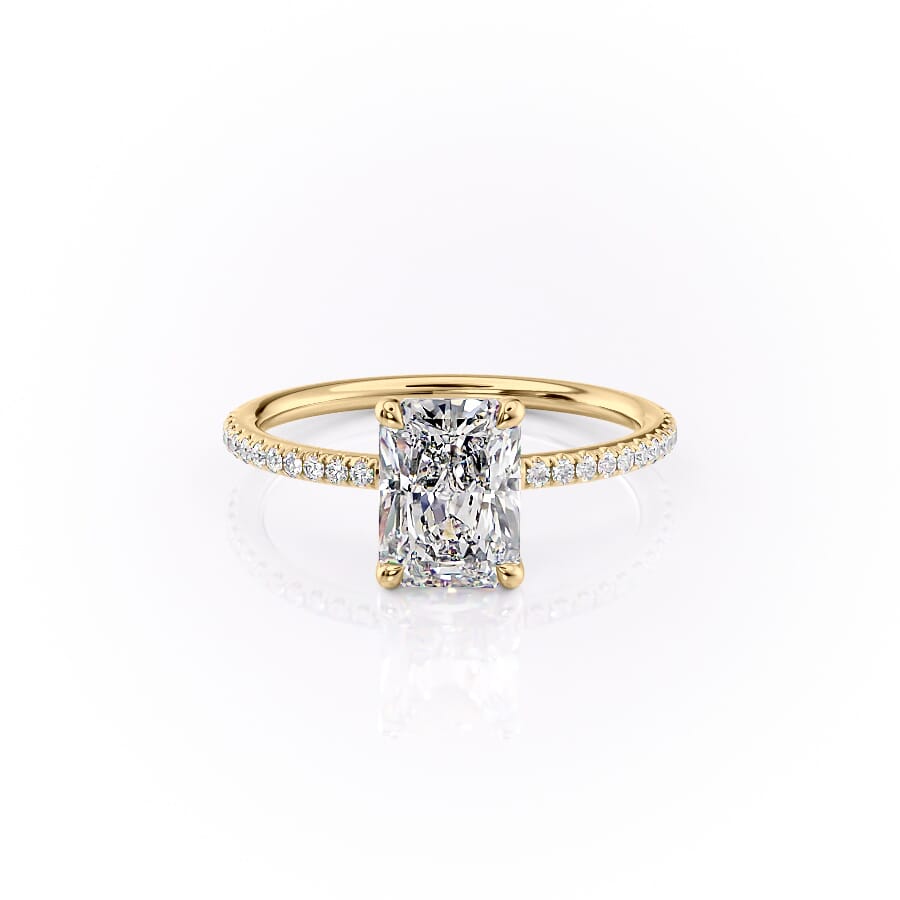 The Pave Ashley Set With A 2.5 Carat Radiant 18K Yellow Gold Lab Diamond