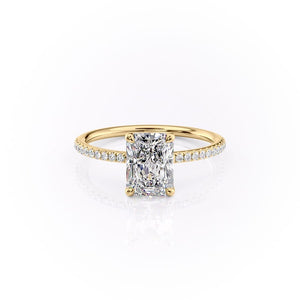 The Pave Ashley Set With A 2.5 Carat Radiant 18K Yellow Gold Lab Diamond