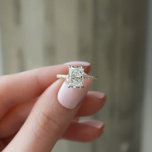 The Pave Ashley Set  With A 2.5 Carat Radiant 14K Yellow Gold Moissanite