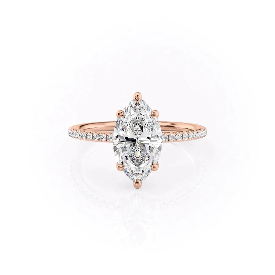 The Pave Ashley Set With A 1.5 Carat Marquise 14K Rose Gold Lab Diamond