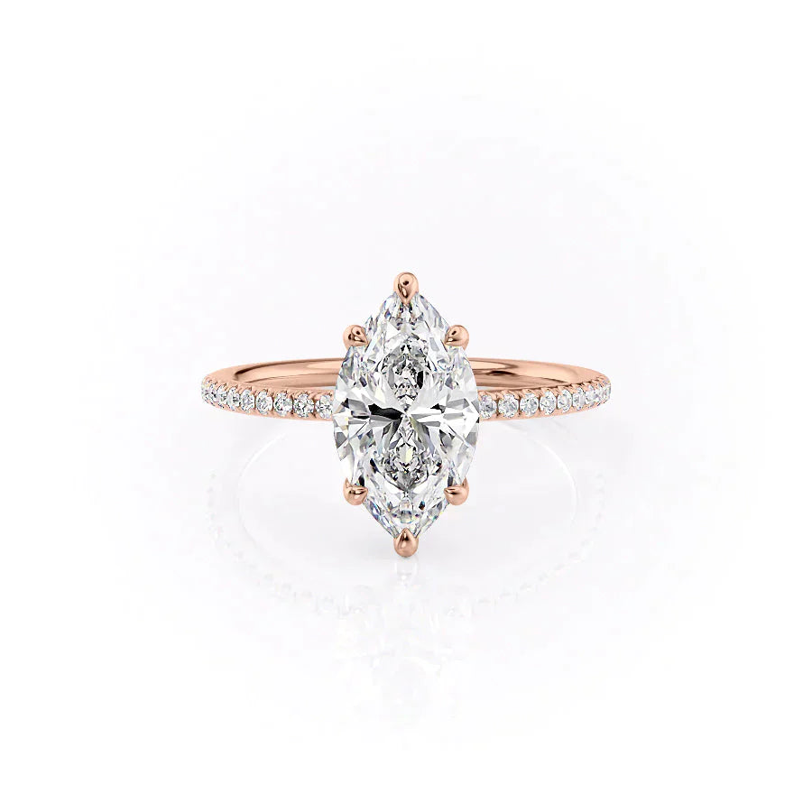 The Ashley Set With A 1.5 Carat Marquise 14K Rose Gold Lab Diamond