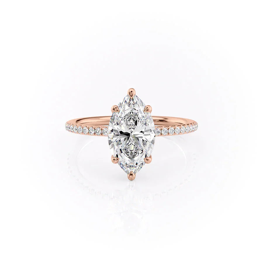 The Ashley Set  With A 3.5 Carat Marquise 14K Rose Gold Moissanite