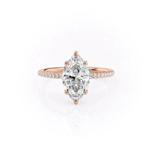 The Pave Ashley Set With A 1 Carat Marquise 14K Rose Gold Lab Diamond