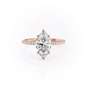 The Pave Ashley Set  With A 3 Carat Marquise 14K Rose Gold Moissanite