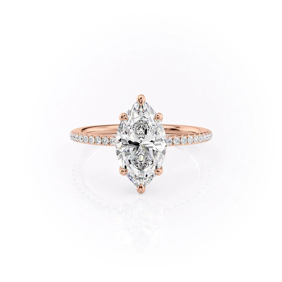 The Pave Ashley Set  With A 2 Carat Marquise 14K Rose Gold Moissanite
