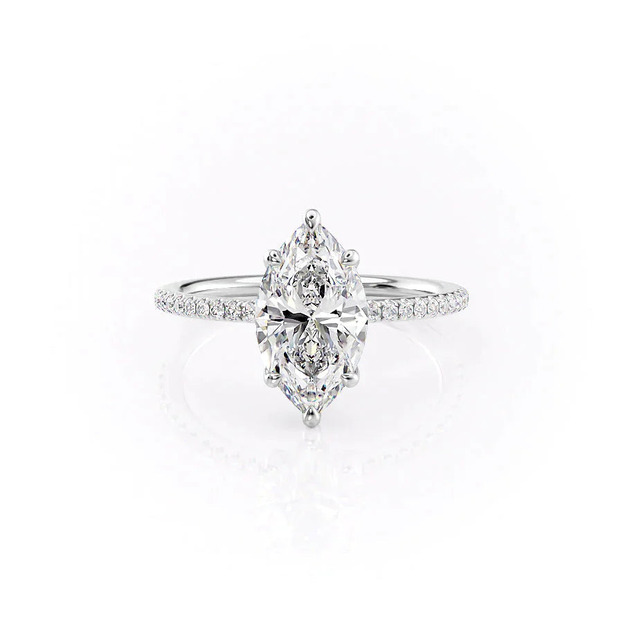 The Pave Ashley Set With A 2.5 Carat Marquise 18K White Gold Lab Diamond