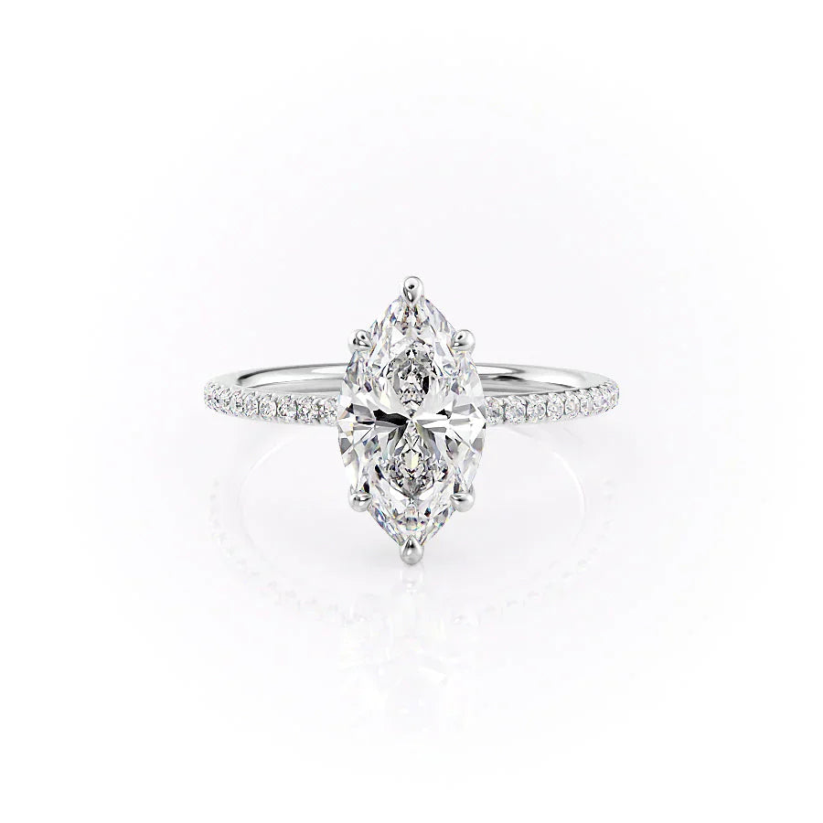 The Ashley Set  With A 3 Carat Marquise 14K White Gold Moissanite
