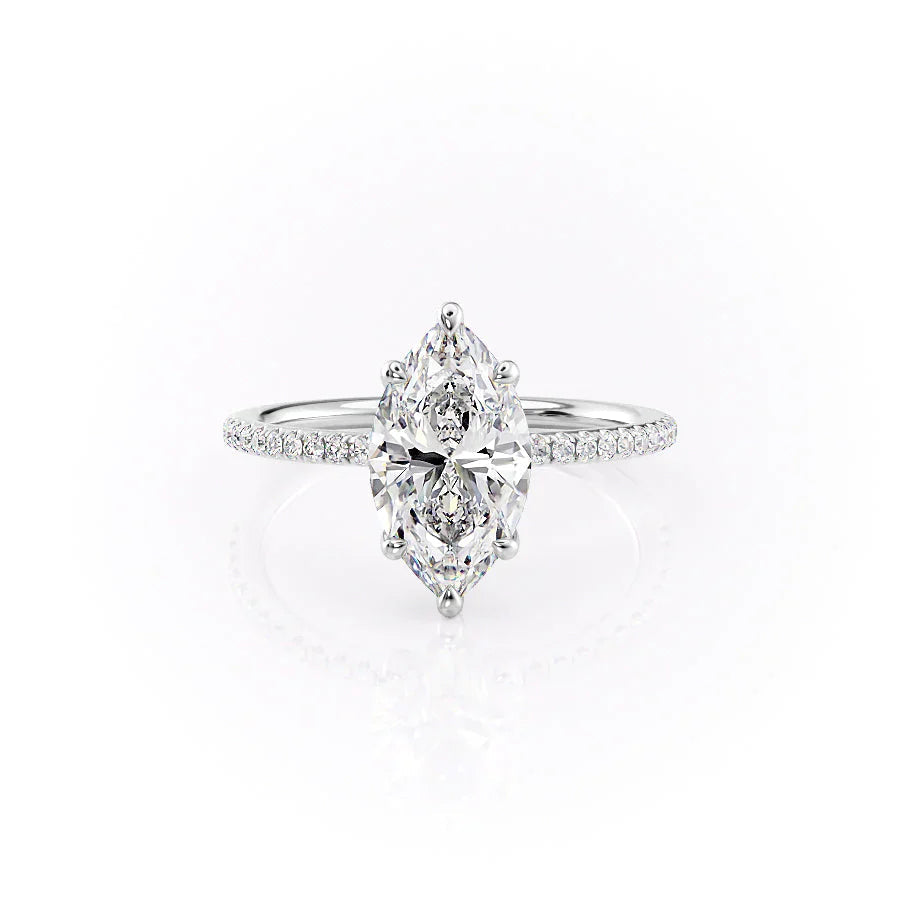 The Pave Ashley Set  With A 3 Carat Marquise 14K White Gold Moissanite