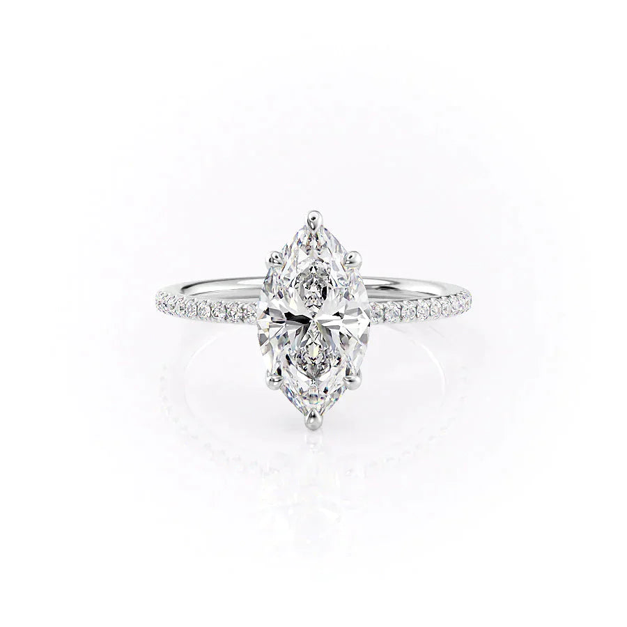 The Ashley Set With A 2 Carat Marquise 18K White Gold Lab Diamond