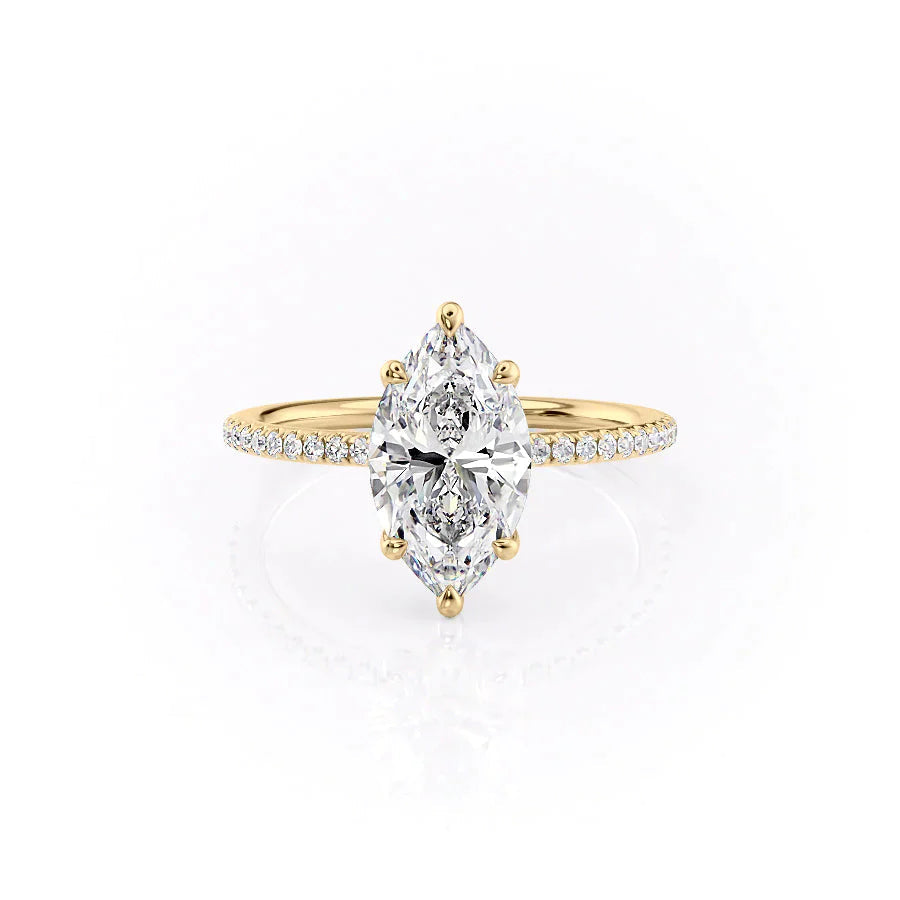 The Pave Ashley Set With A 3 Carat Marquise 18K Yellow Gold Lab Diamond