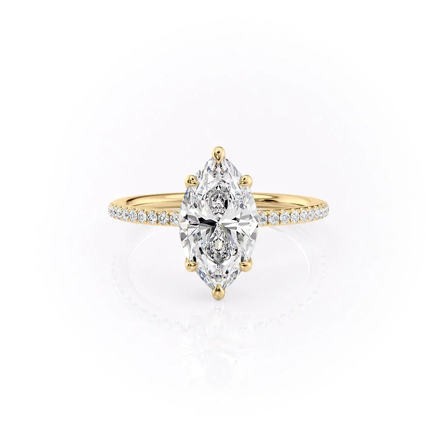 The Pave Ashley Set  With A 5 Carat Marquise 14K Yellow Gold Moissanite