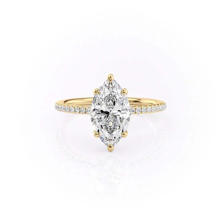 The Ashley Set  With A 4 Carat Marquise 18K Yellow Gold Moissanite