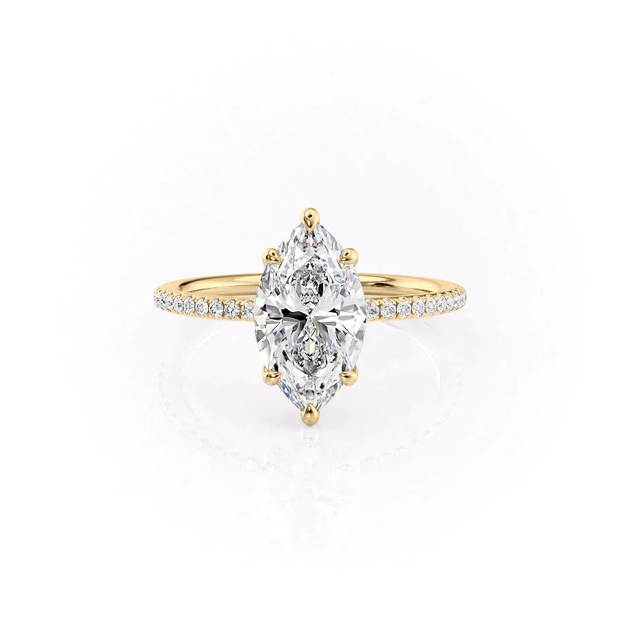 The Ashley Set With A 1.5 Carat Marquise 14K Yellow Gold Lab Diamond