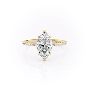 The Pave Ashley Set  With A 3.5 Carat Marquise 18K Yellow Gold Moissanite
