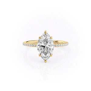 The Ashley Set With A 2.5 Carat Marquise 18K Yellow Gold Lab Diamond